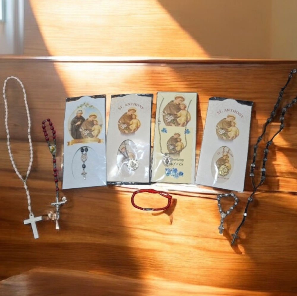 ✝️Religious Bundle Prayer Rosary Necklaces St Anthony Crucifix Jesus Cross - Picture 3 of 16